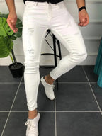 Tight Ripped Trendy Skinny Solid Color Simple Denim Trousers