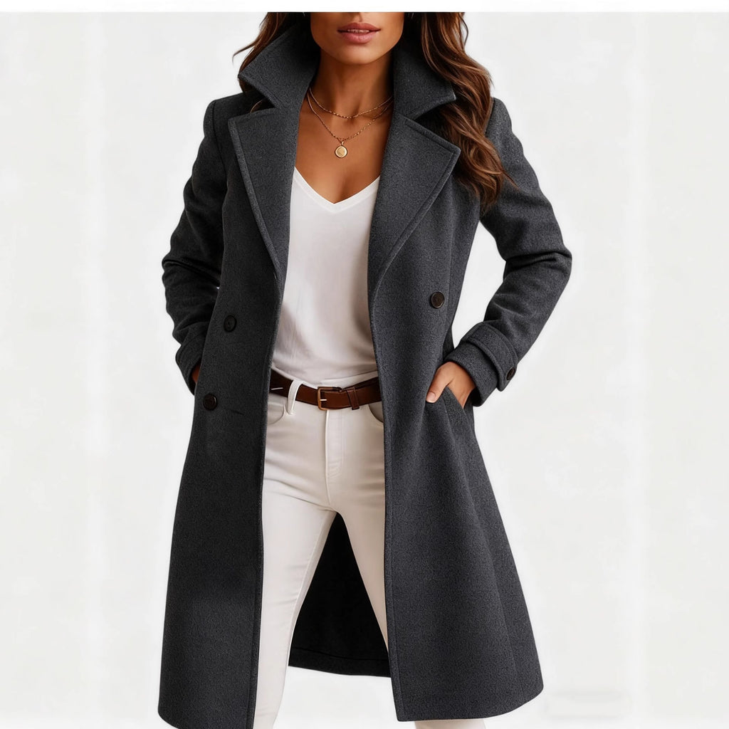 Women's Autumn And Winter Solid Color Polo Collar Mid-length Woolen Coat