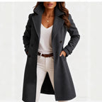 Women's Autumn And Winter Solid Color Polo Collar Mid-length Woolen Coat