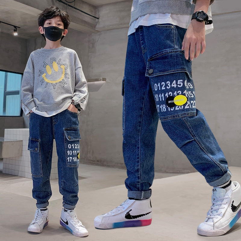 Boys Printed Girdled Jeans