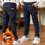 Boys' Jeans With Thick Fleece, Winter Children's Casual Wear