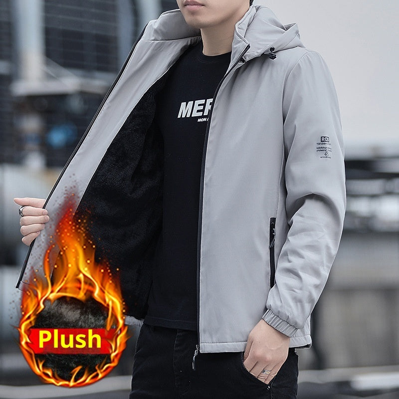 Fashion Casual Hooded Fleece-lined Thick Coat For Men