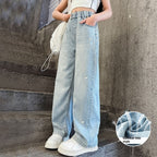 Wide-leg Pants Straight Loose Trousers Medium And Large Children Girls Lyocell Denim
