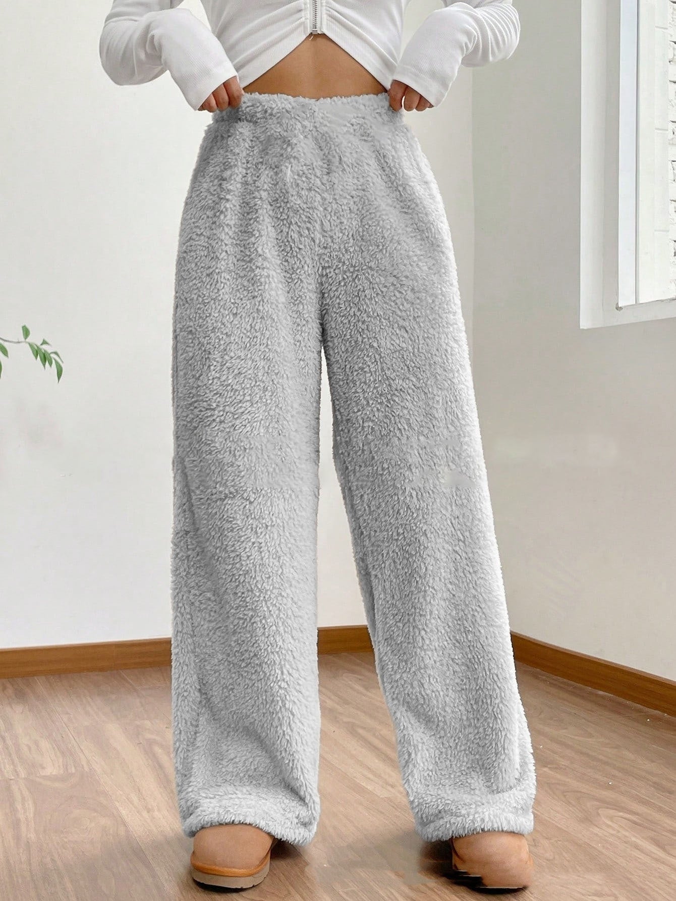 Women's Solid Color Loose Fleece Casual Pants