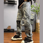 Slightly Pulled Doodle Hand Drawn Dirty Gradual Change From Black To Gray Jeans