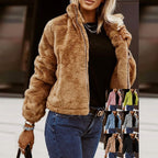 Summer Rabbit Fur Faux Leather Zipper Cardigan Plush Warm Coat