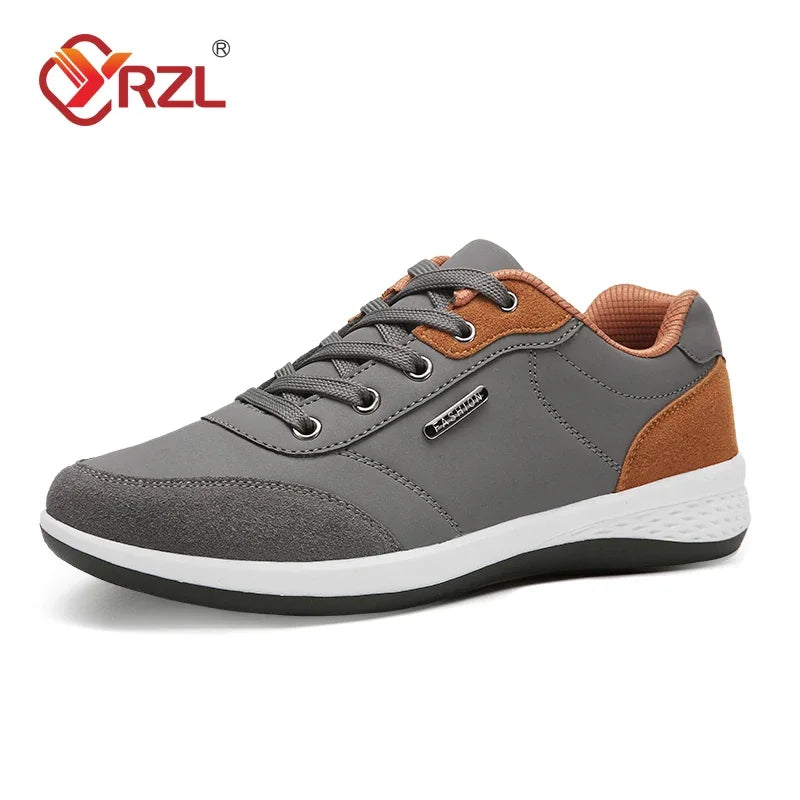 YRZL Men’s Waterproof Leather Walking Sneakers – Non-Slip Casual Sports Shoes for Spring and Autumn