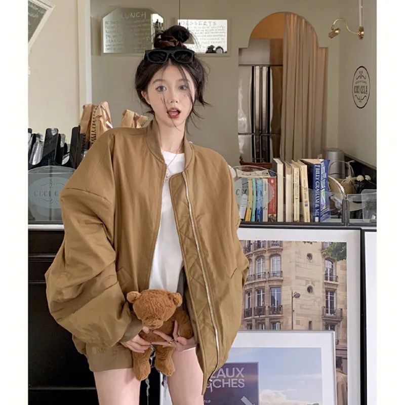 Retro Jacket Top Pilot Coffee Color Stand Collar