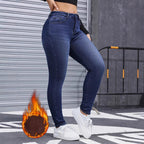Autumn And Winter Brushed Womenswear Elastic Skinny Jeans