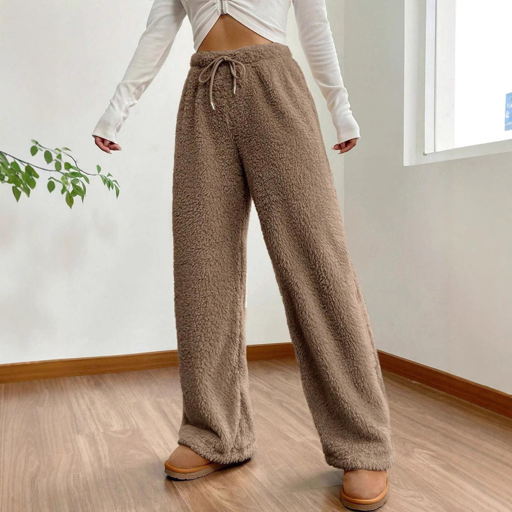 Women's Solid Color Loose Fleece Casual Pants