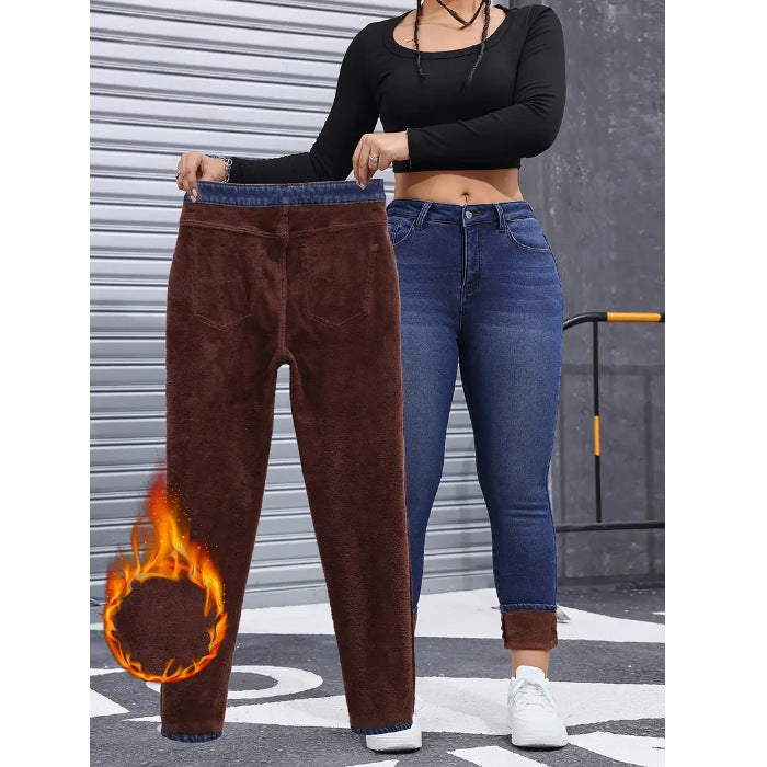 Autumn And Winter Brushed Womenswear Elastic Skinny Jeans