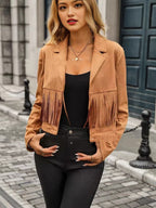 Long Sleeve Locomotive Style Suede Short Tassel Coat