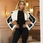 A Short Crop Top With A Fashionable Street PU Leather Patchwork Fur Collar