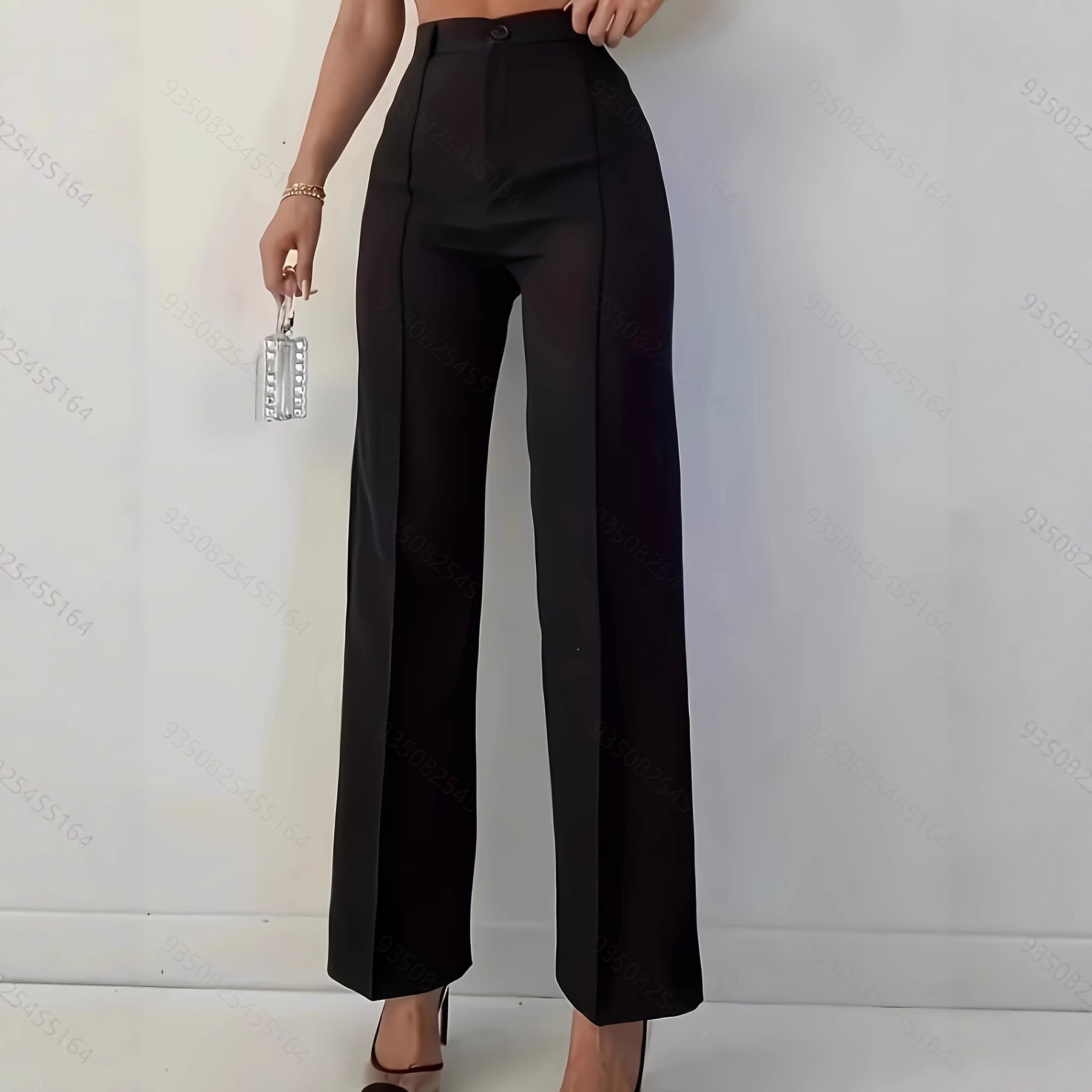 High Waist Slim Fit Solid Color Casual Pants
