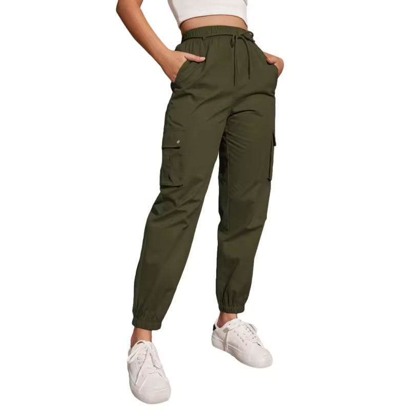 High Waist Wide Leg Ankle-tied Sports Pants