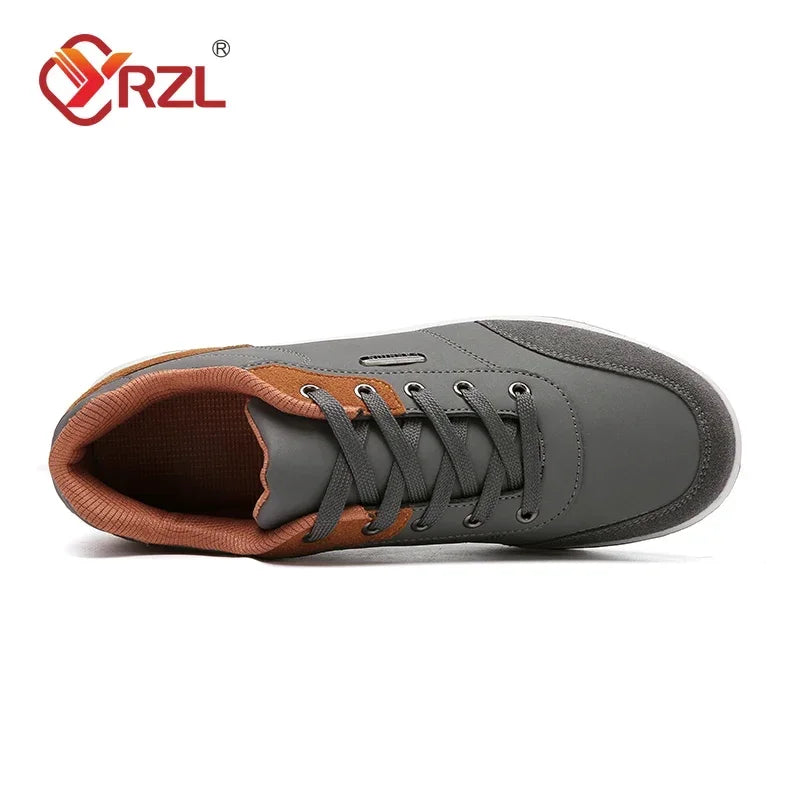 YRZL Men’s Waterproof Leather Walking Sneakers – Non-Slip Casual Sports Shoes for Spring and Autumn