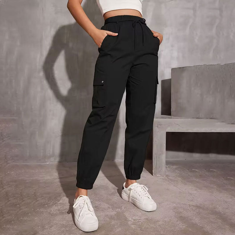 High Waist Wide Leg Ankle-tied Sports Pants