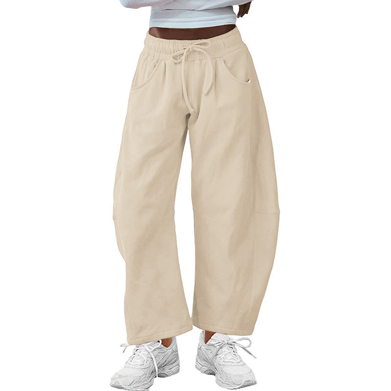 Fashion Loose Sports Drawstring Pocket Cropped Sweatpants