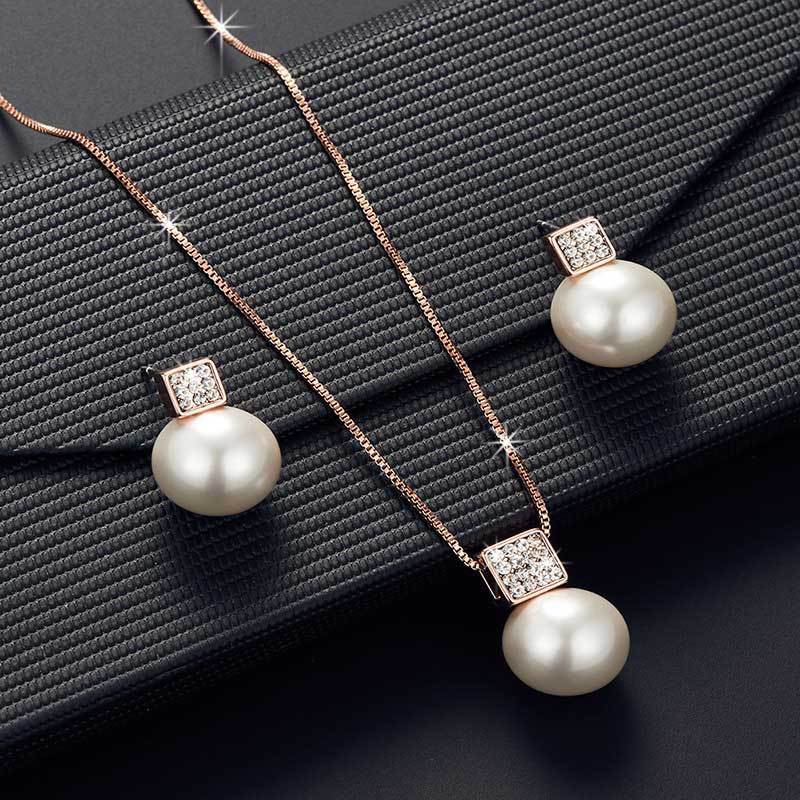 Versatile Square Pearl Earring and Necklace Jewelry Set