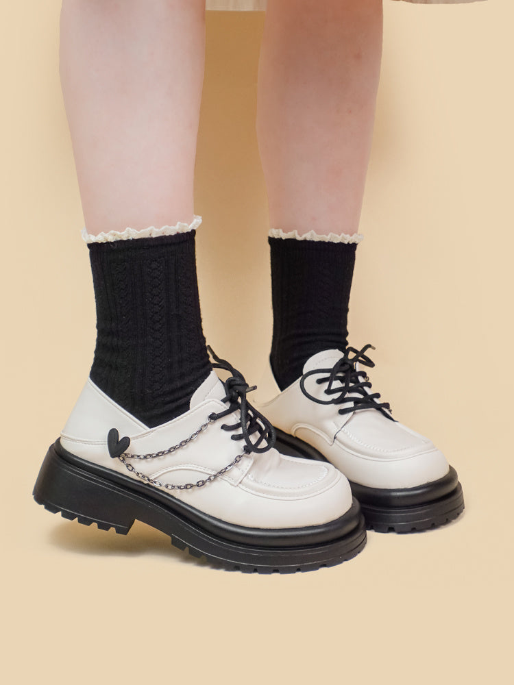 Thick Soled White Small Leather Shoes For Women