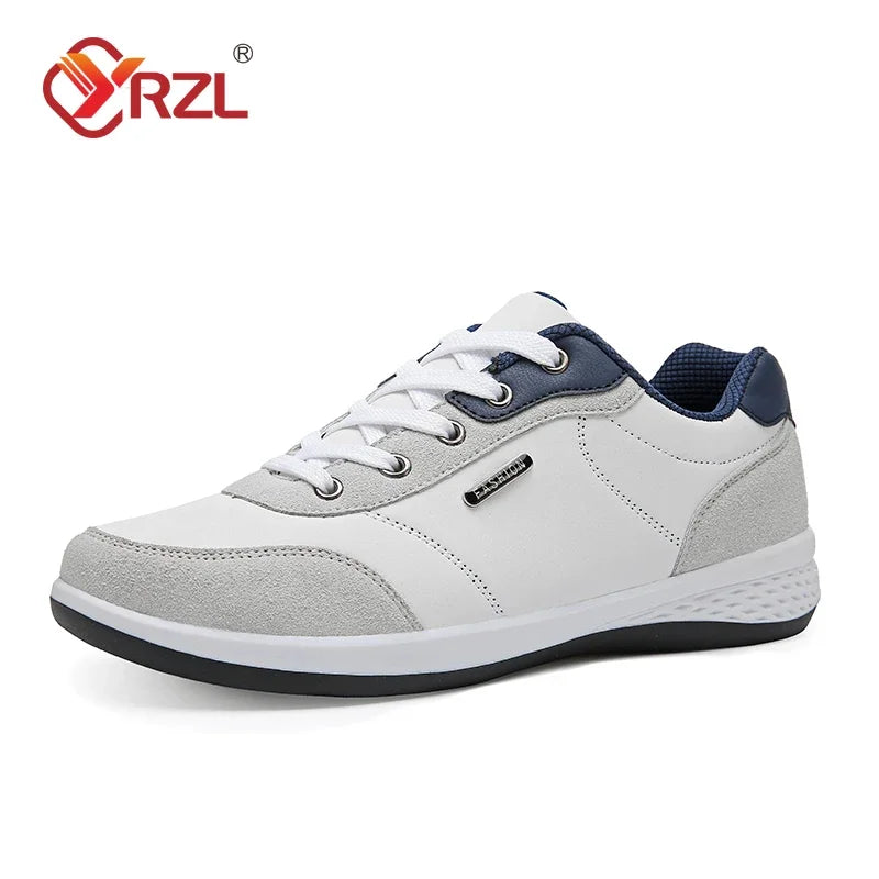 YRZL Men’s Waterproof Leather Walking Sneakers – Non-Slip Casual Sports Shoes for Spring and Autumn