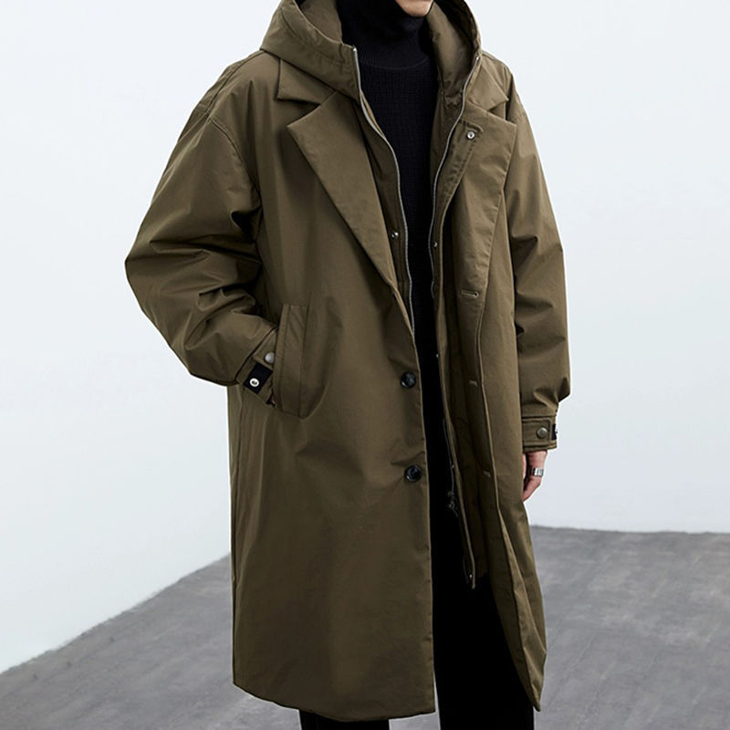 Men's False Two Pieces Hooded Mid-length Trench Coat