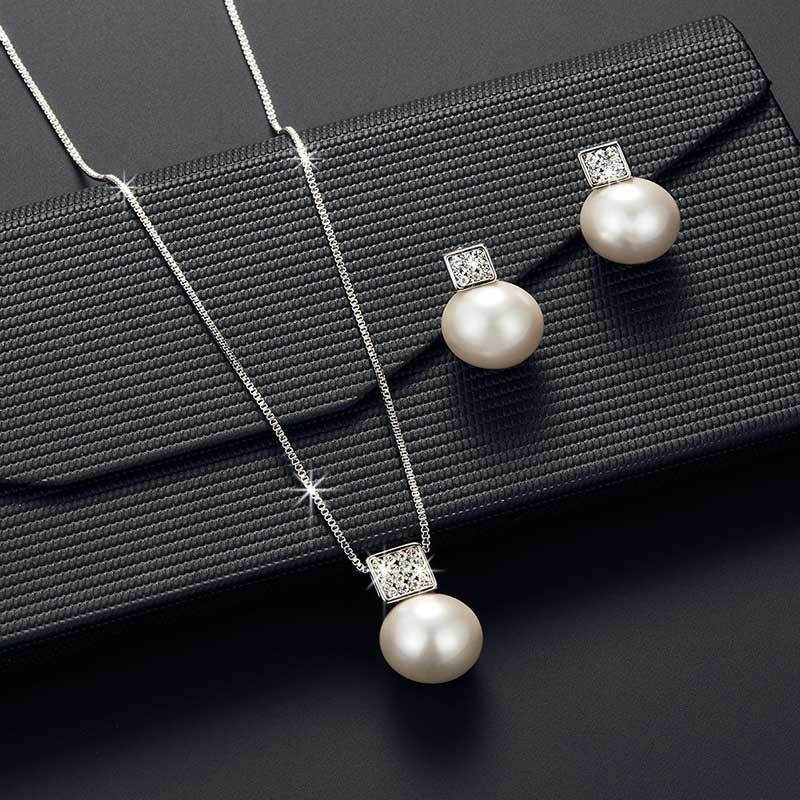 Versatile Square Pearl Earring and Necklace Jewelry Set