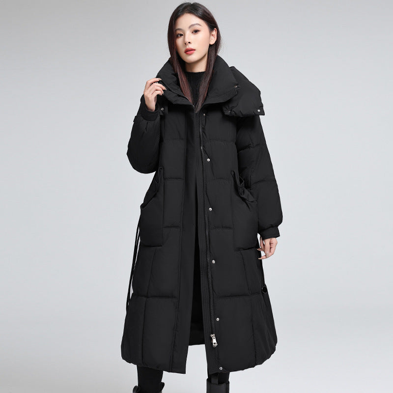 Knee-length Warm Cotton Coat Loose Thicken Waist-cinching Padded Jacket