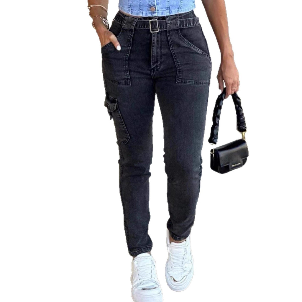 Women's Jeans Leisure Washed-out Slim-fit Solid Color Workwear Denim
