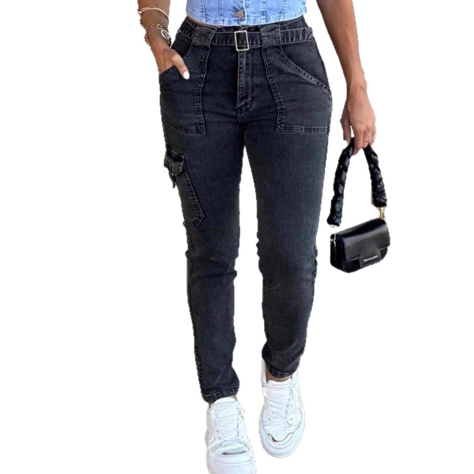 Women's Jeans Leisure Washed-out Slim-fit Solid Color Workwear Denim