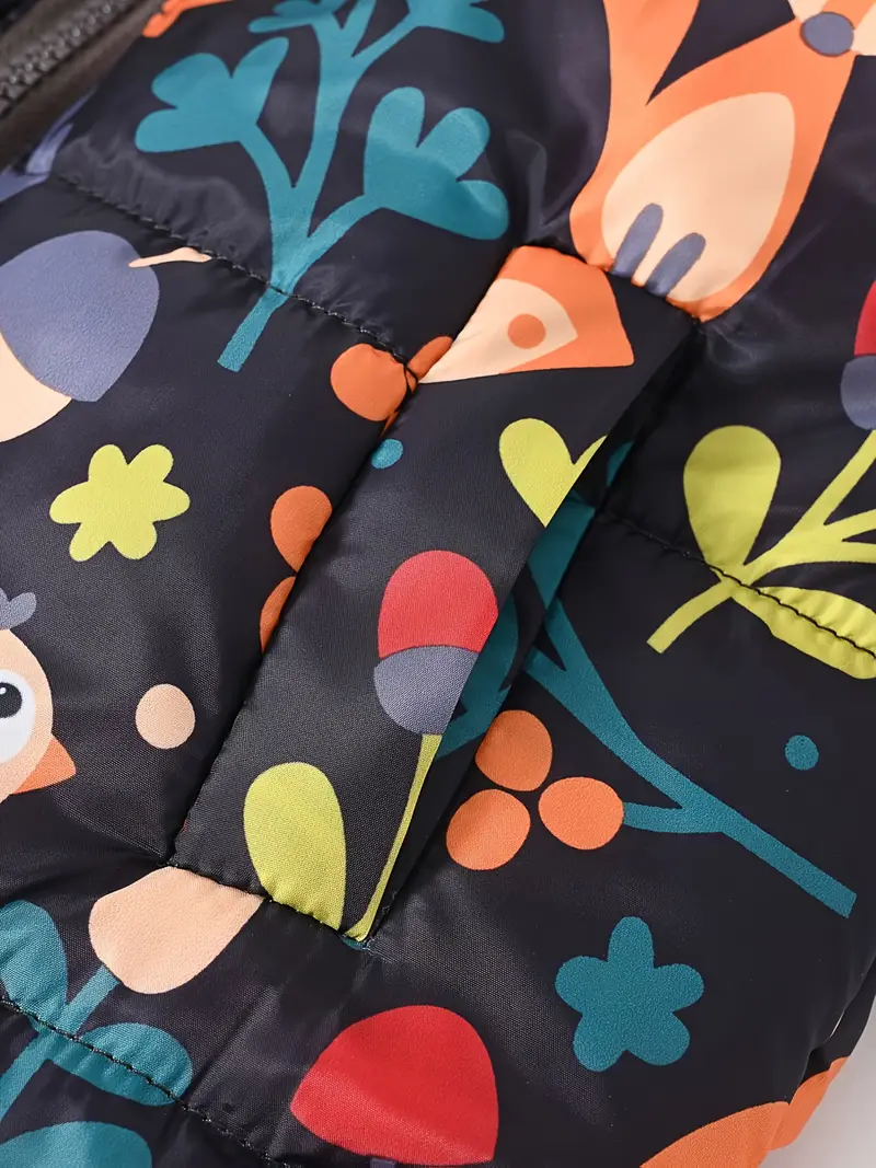 Girls' Reversible Hooded Winter Jacket - Two-in-One Coat with Animal Print