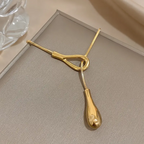 Elegant Vintage Y-Necklace, Stainless Steel Waterdrop Pendant