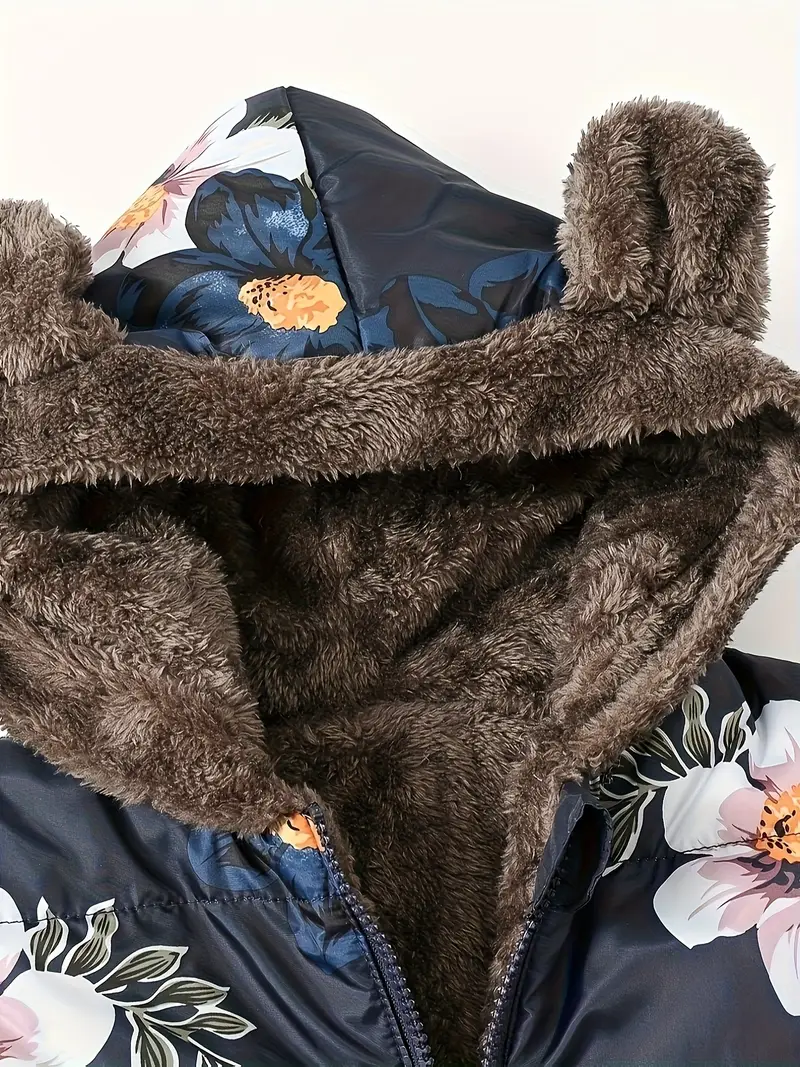 Girls' Reversible Hooded Winter Jacket - Two-in-One Coat with Animal Print