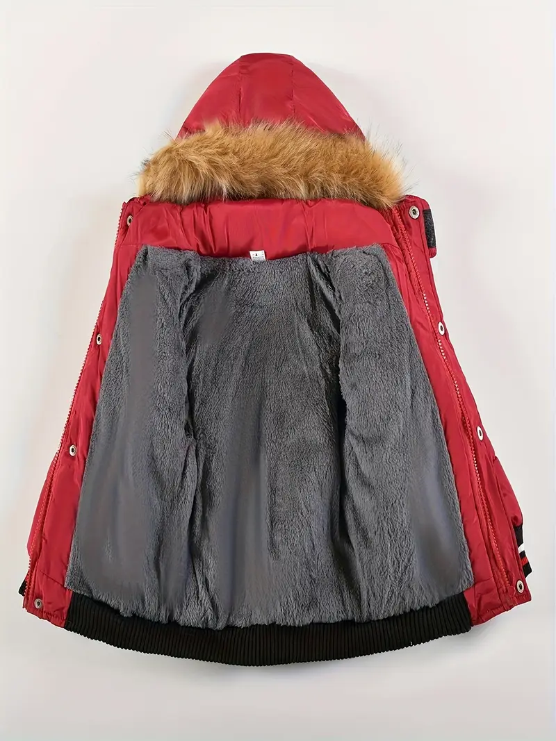 Boys' Casual Hooded Winter Coat - Fleece-Lined Zip-Up Jacket