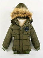 Boys' Casual Hooded Winter Coat - Fleece-Lined Zip-Up Jacket