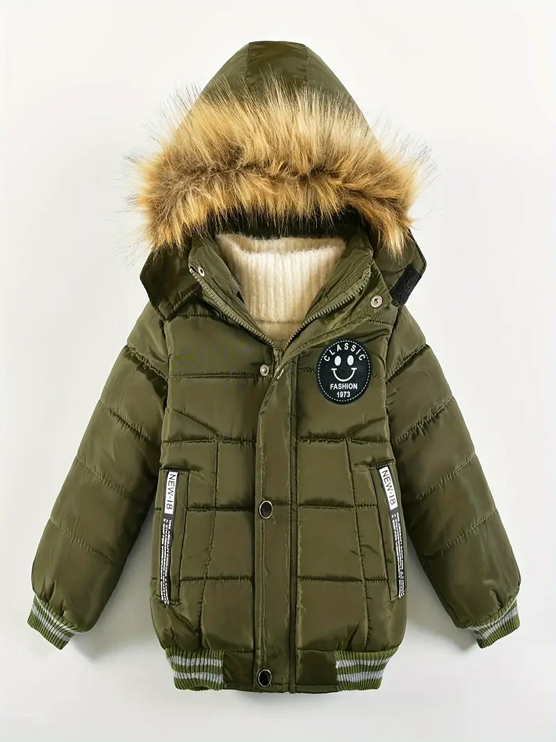 Boys' Casual Hooded Winter Coat - Fleece-Lined Zip-Up Jacket