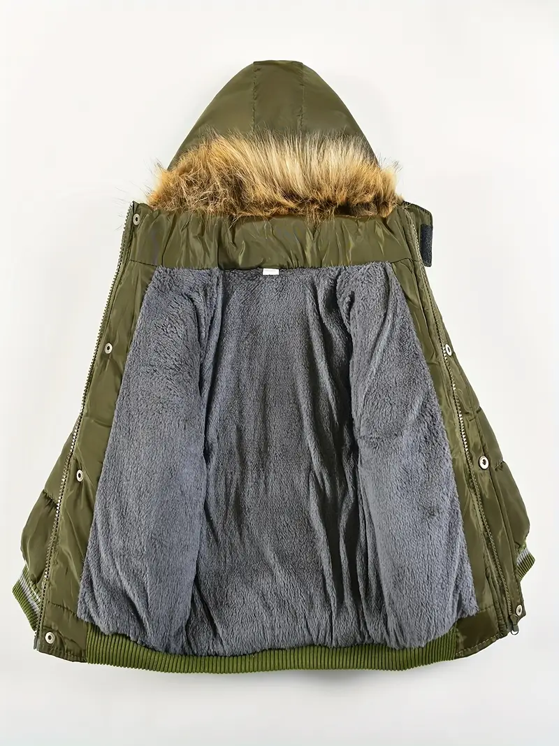 Boys' Casual Hooded Winter Coat - Fleece-Lined Zip-Up Jacket