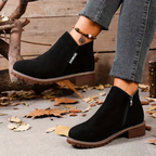 Women's Chunky Heel Ankle Boots - Retro British Style with Side Zipper