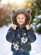 Girls' Reversible Hooded Winter Jacket - Two-in-One Coat with Animal Print