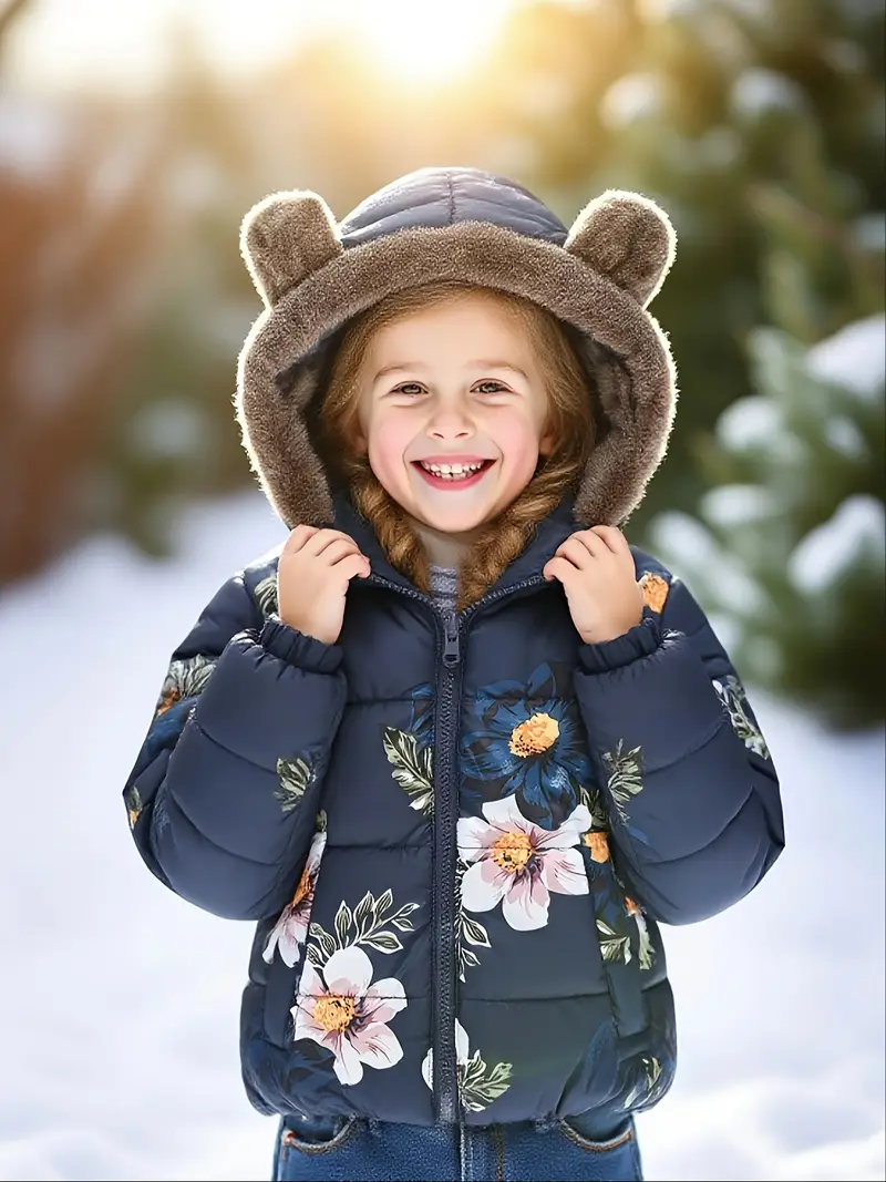 Girls' Reversible Hooded Winter Jacket - Two-in-One Coat with Animal Print
