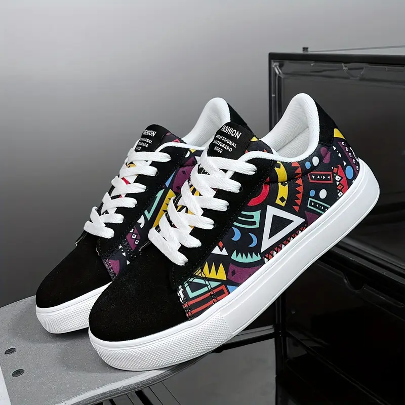 YAMEPP Women's Lightweight Sneakers - Multicolor Geometric Print Low-Top Shoes