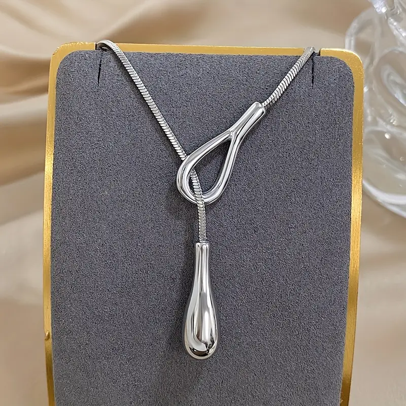 Elegant Vintage Y-Necklace, Stainless Steel Waterdrop Pendant