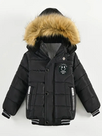 Boys' Casual Hooded Winter Coat - Fleece-Lined Zip-Up Jacket