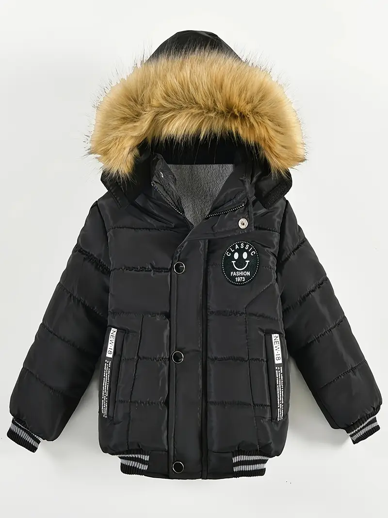 Boys' Casual Hooded Winter Coat - Fleece-Lined Zip-Up Jacket