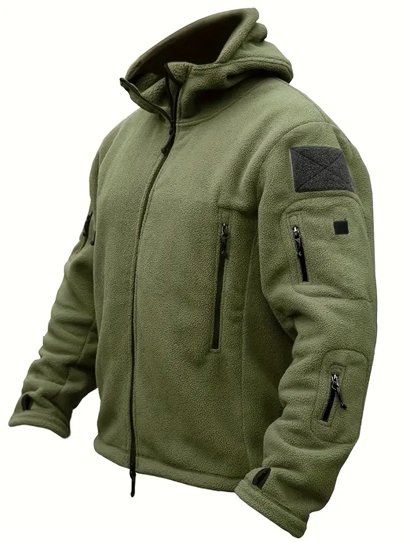 Men's Fleece Jacket - Warm Winter Hooded Zip-Up Sweatshirt with Pockets