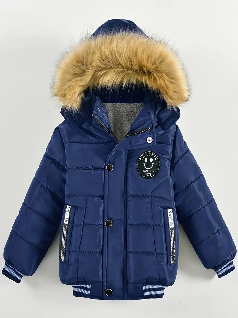 Boys' Casual Hooded Winter Coat - Fleece-Lined Zip-Up Jacket