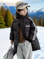 Fashionable Thickened Mid-Length Hooded Jacket for Kids Ages 3-14