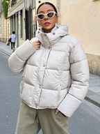 Women's Hooded Winter Jacket - Loose Fit Lined Coat with Front Pockets