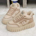 Women's Winter Chunky Platform Snow Boots - Shiny Black with Beige Plush Lining