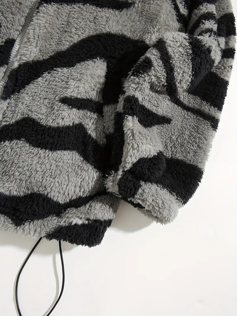 Aztec Pattern Fuzzy Jacket, Casual Zip Up Outwear For Winter & Fall